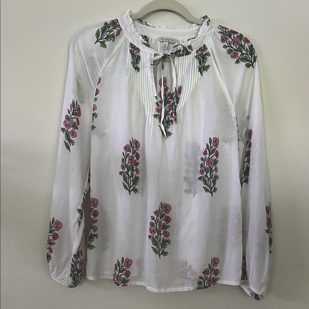 Lucky Brand White & Pink Floral Blouse size M
